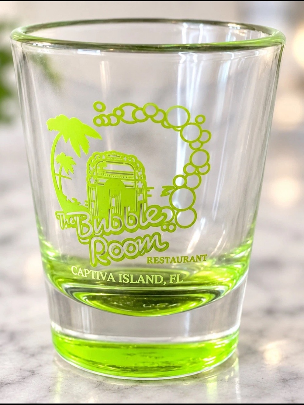 Vintage The Bubble Room Restaurant Shot Glass Captiva Island FL Florida Souvenir